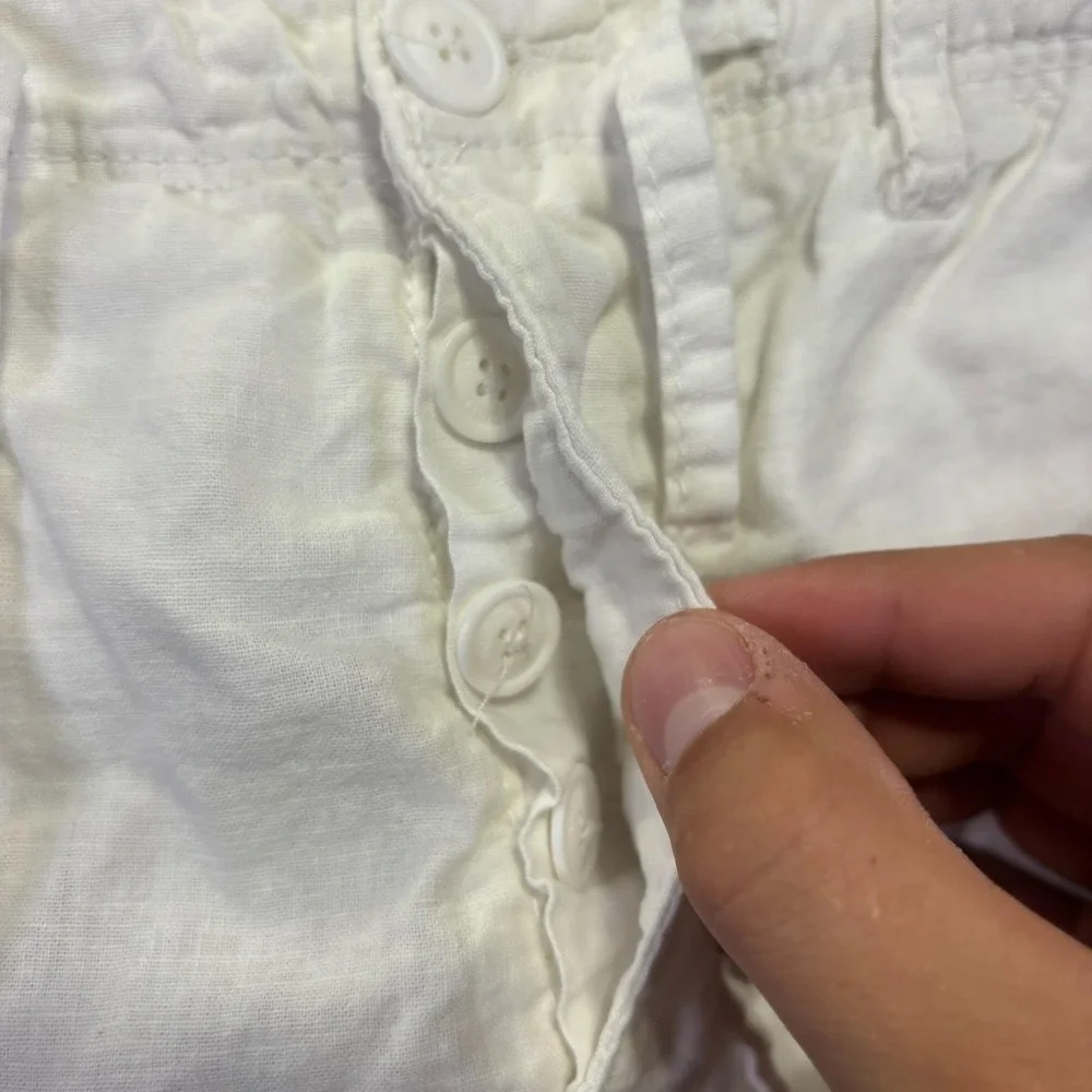 H&M L.O.G.G. Pants Womens 31 White Linen Blend Chino Drawstring Hem Summer